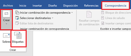 Cómo dividir una hoja o página de Word en cuatro con la función “Etiquetas”. Paso 2