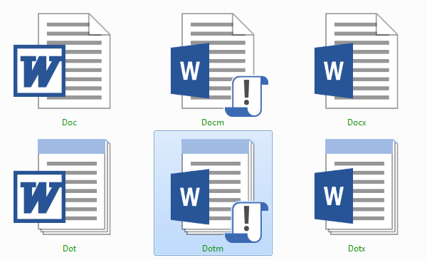 Tipos de extensiones de Documentos de Word Dotm
