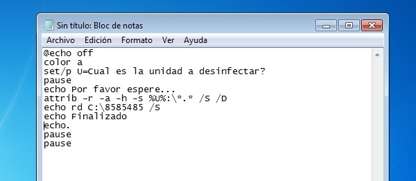 Como eliminar virus de acceso directo en una memoria USB usando un archivo BAT.